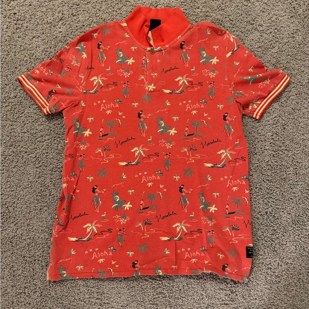 Scotch & Soda Vibrant Red Aloha Polo Shirt